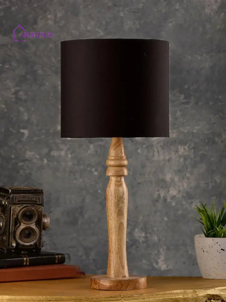 Round Brown Lamp With Black Cotton Shade