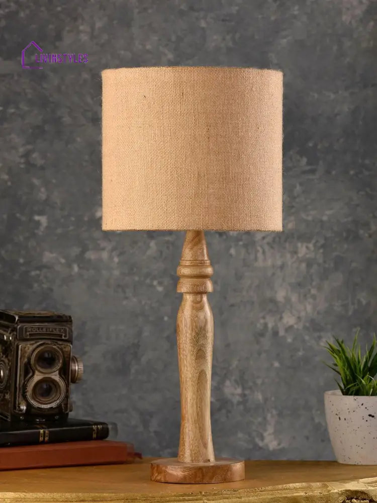 Round Brown Lamp With Jute Shade