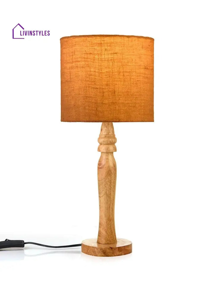 Round Brown Lamp With Jute Shade