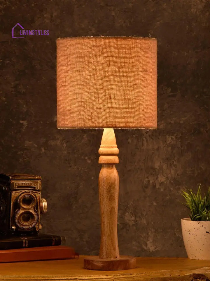 Round Brown Lamp With Jute Shade