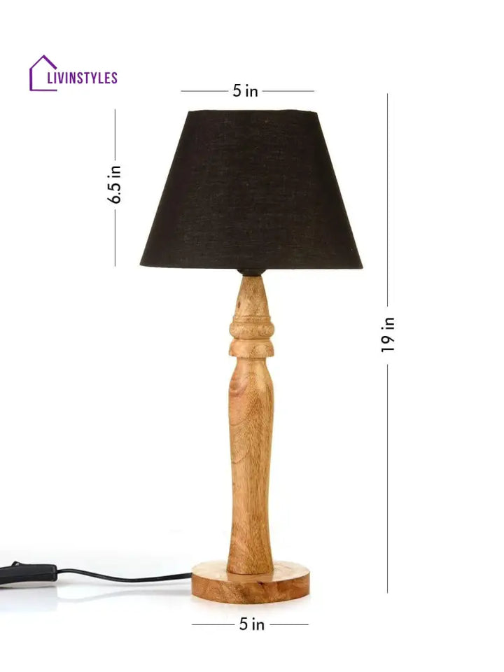 Round Brown Lamp With Taper Black Cotton Shade