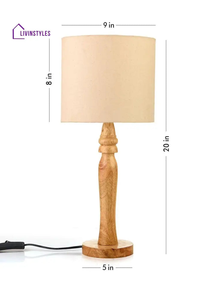 Round Brown Lamp With Taper Off White Cotton Shade