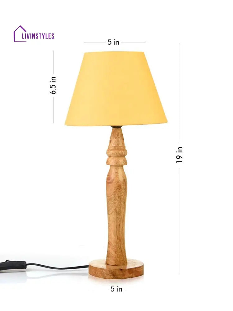 Round Brown Lamp With Taper Yellow Cotton Shade