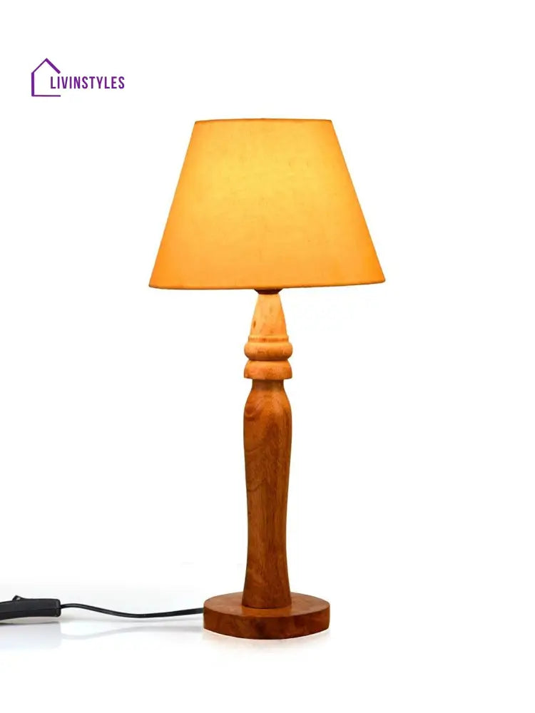 Round Brown Lamp With Taper Yellow Cotton Shade