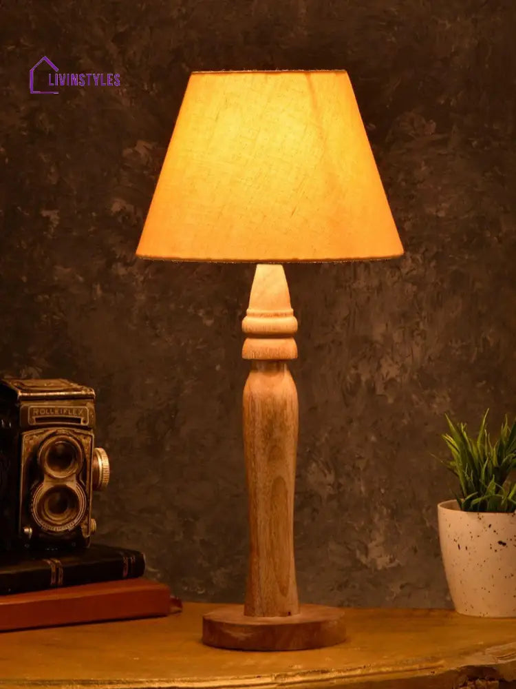 Round Brown Lamp With Taper Yellow Cotton Shade