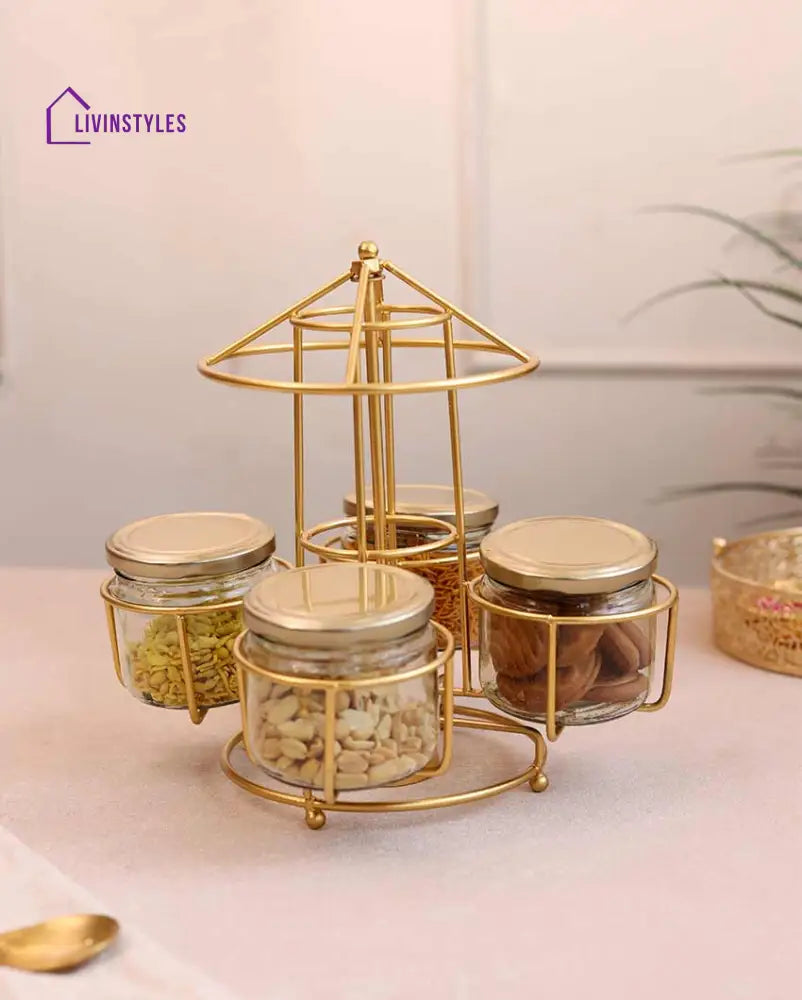 Round Dry Fruits Serving Platter With Jars | 350 Ml