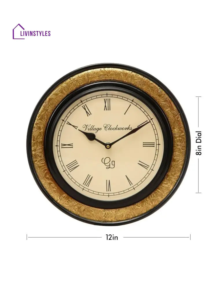 Round Embossed Brass 12 Inches Wall Clock