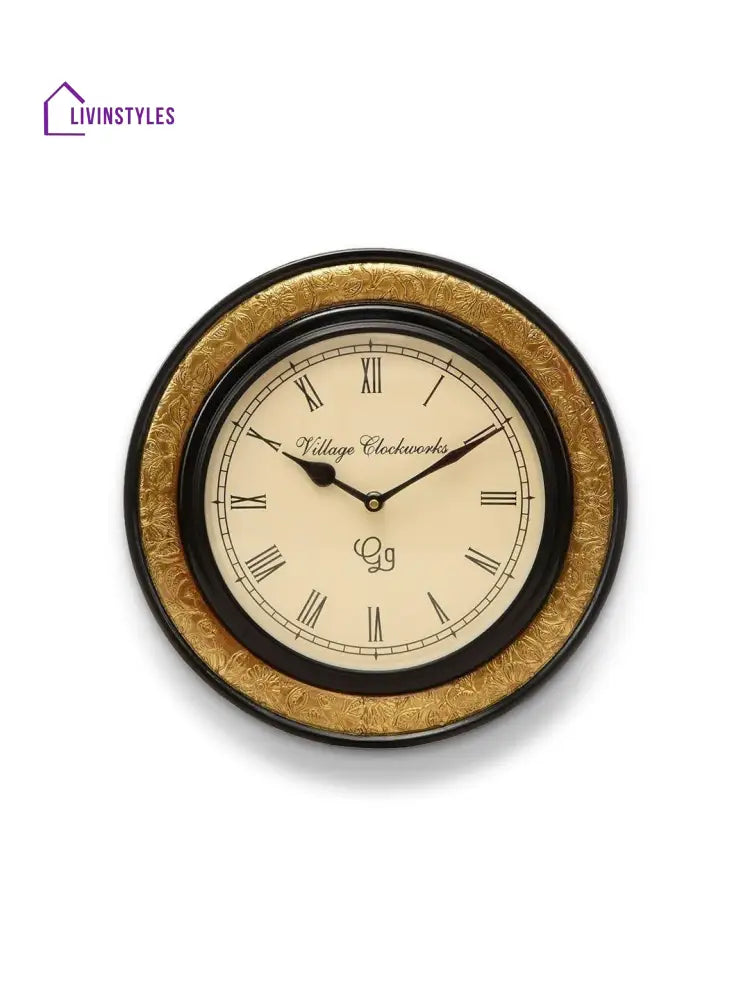 Round Embossed Brass 12 Inches Wall Clock