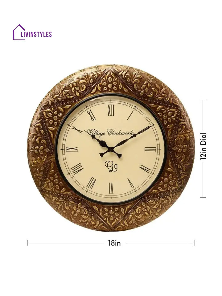 Round Embossed Brass 18 Inches Wall Clock