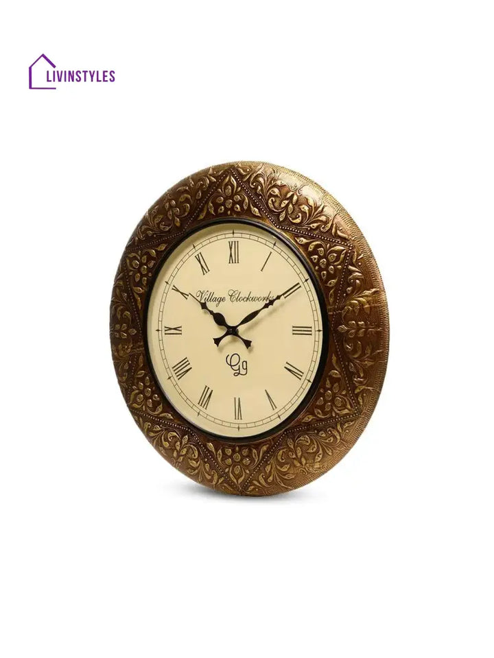 Round Embossed Brass 18 Inches Wall Clock