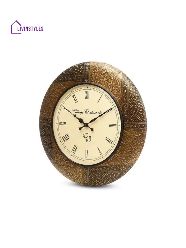 Round Embossed Brass 18 Inches Wall Clock