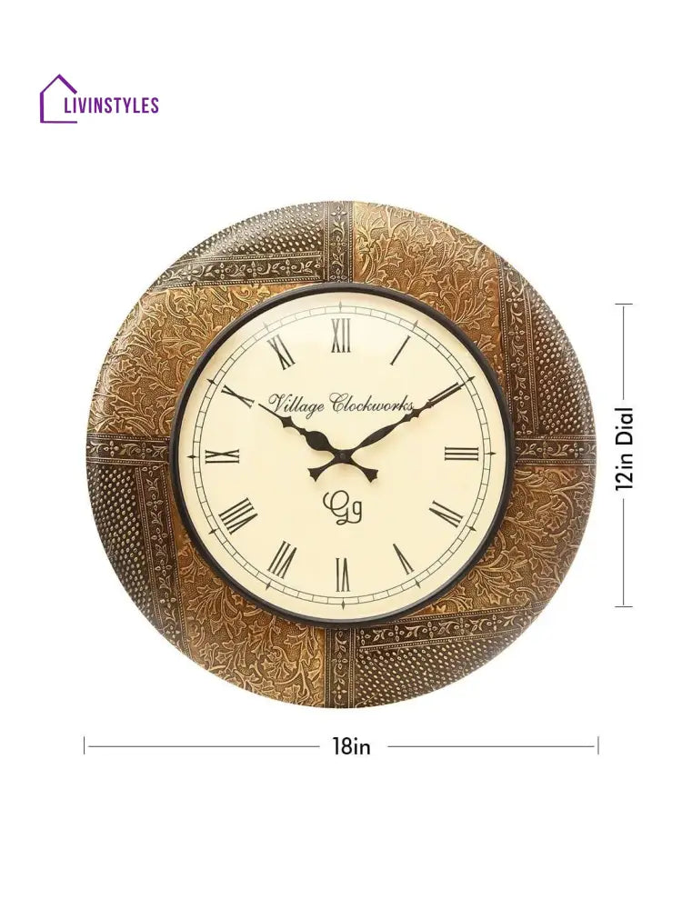 Round Embossed Brass 18 Inches Wall Clock