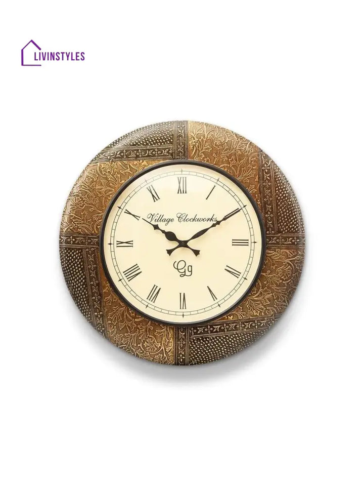 Round Embossed Brass 18 Inches Wall Clock