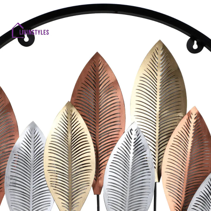 Round Gold Silver & Copper Etching Leaves Wall Décor Art