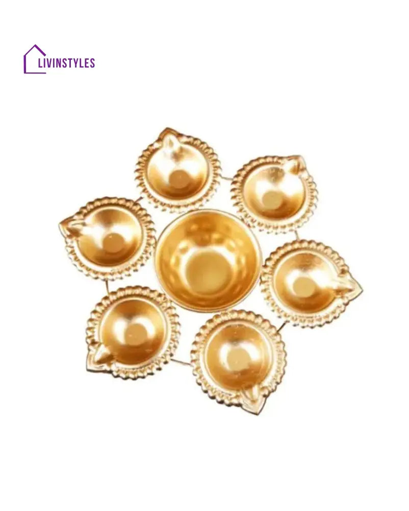 Round Golden Metal Decorative Diya Urlis | Set Of 2 7 Inches