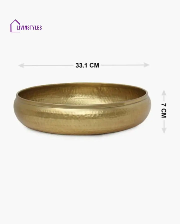 Round Golden Metal Decorative Urli Bowl For Floating Flowers | 12 Inches