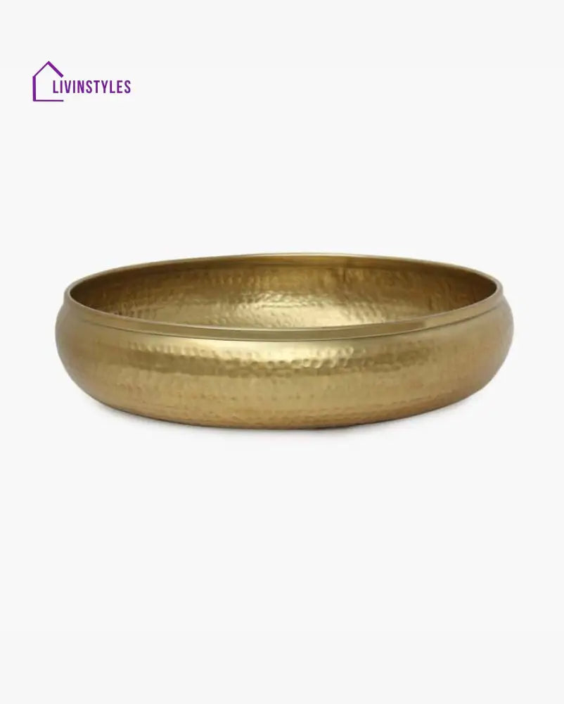 Round Golden Metal Decorative Urli Bowl For Floating Flowers | 12 Inches