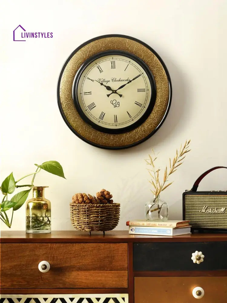 Round Polish With Metal Brass 18 Inches Wall Clock