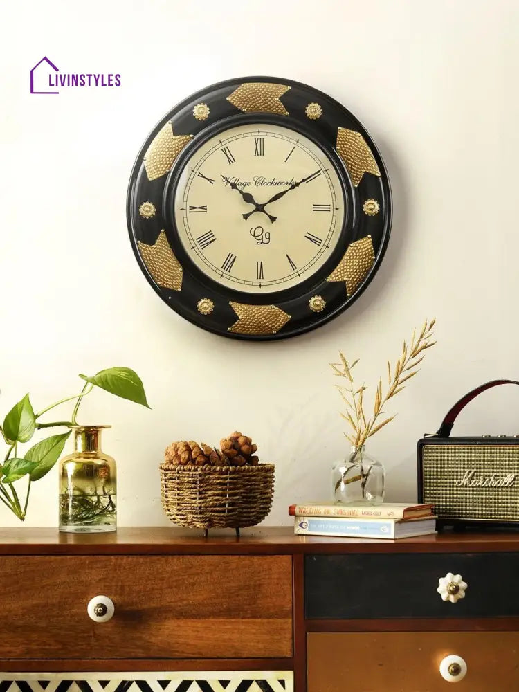 Round Polish With Metal Brass 18 Inches Wall Clock