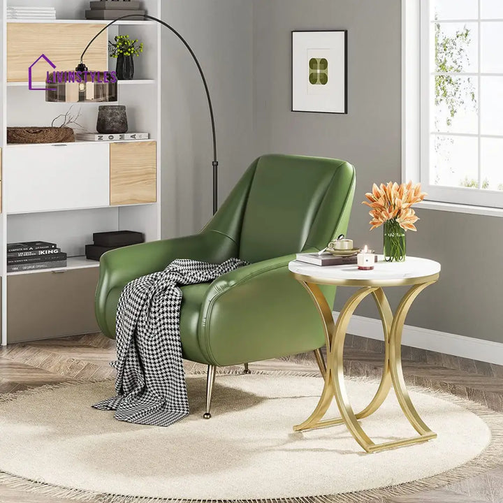 Round Sofa Side Table In Metal Frame With Marble Top End Tables