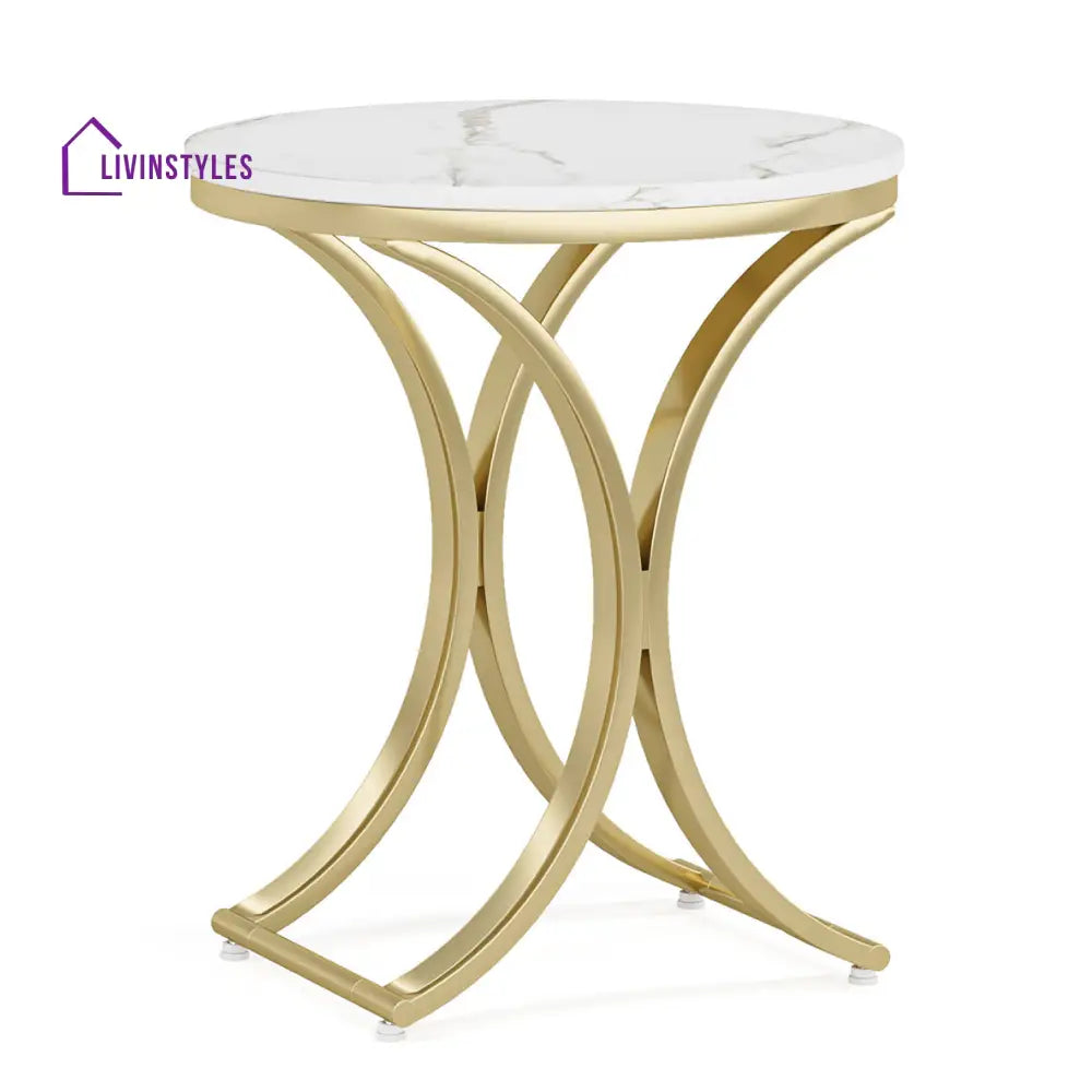 Round Sofa Side Table In Metal Frame With Marble Top End Tables