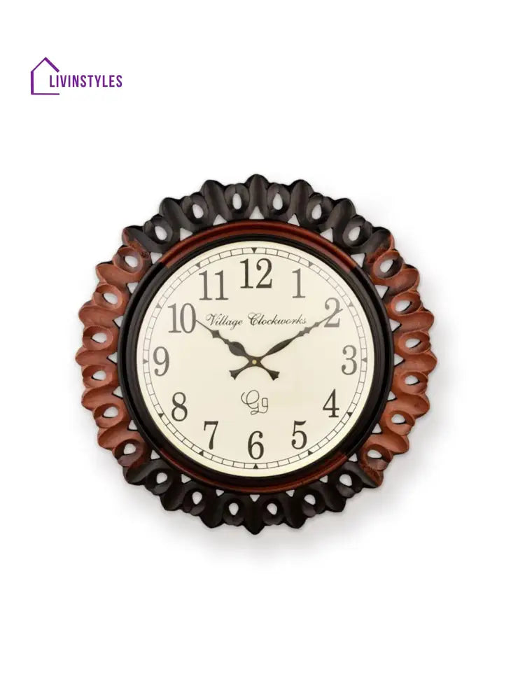 Round Wooden Carving 18 Inches Wall Clock