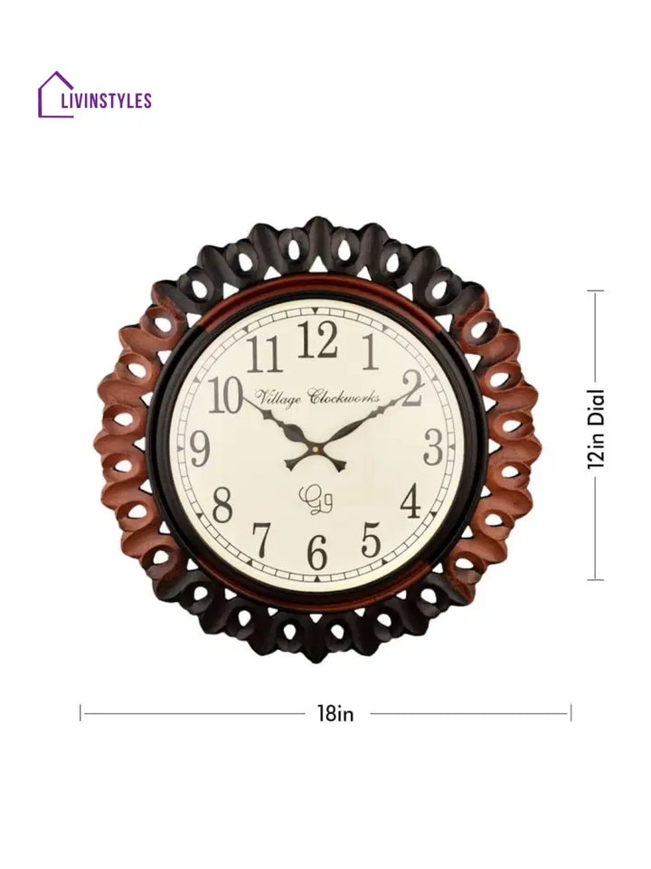 Round Wooden Carving 18 Inches Wall Clock