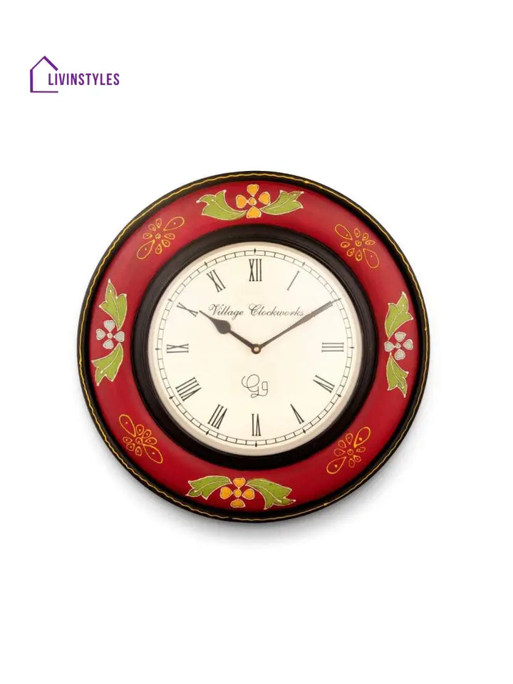 Round Wooden Handpainted 16 Inches Wall Clock