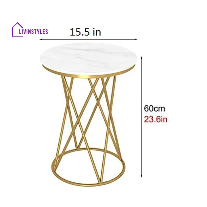 Rounded Side End Designer Golden Metal Finish Side Table Table