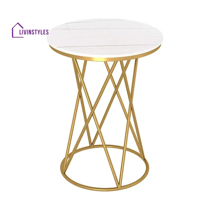 Rounded Side End Designer Golden Metal Finish Side Table Table