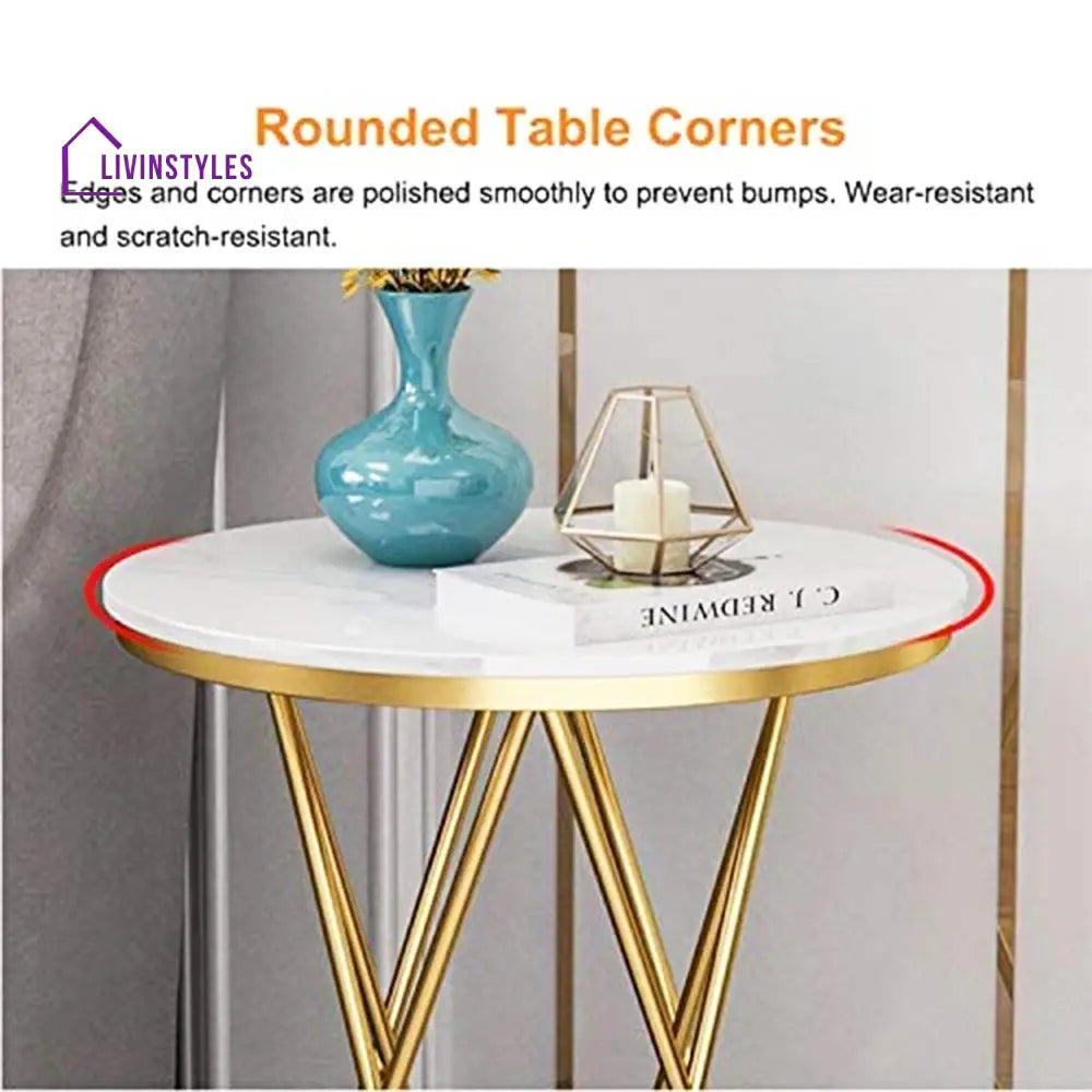 Rounded Side End Designer Golden Metal Finish Side Table Table