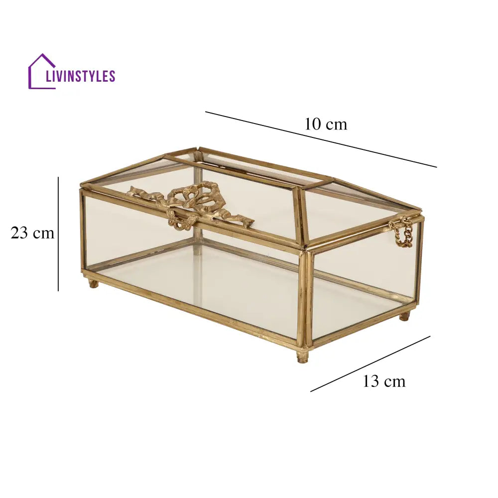 Royal Crown Brass & Glass Napkin Box Napkin Box