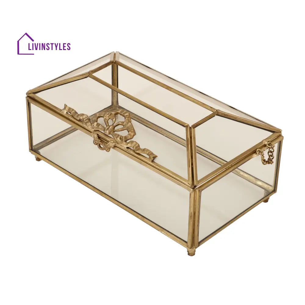 Royal Crown Brass & Glass Napkin Box Napkin Box