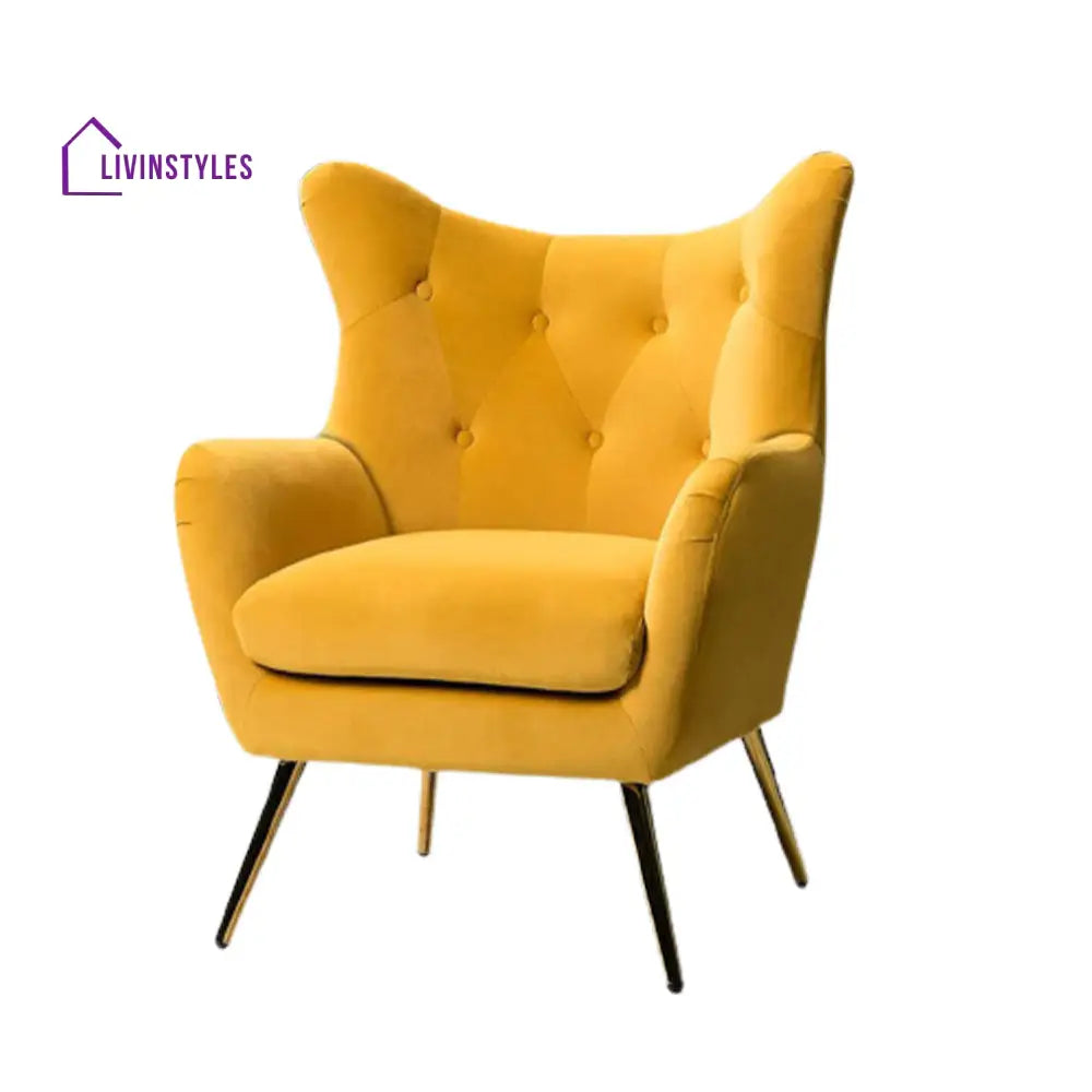 Royal Yellow Comfortable Tufted Velvet Sofa Lounge Chair Chairs