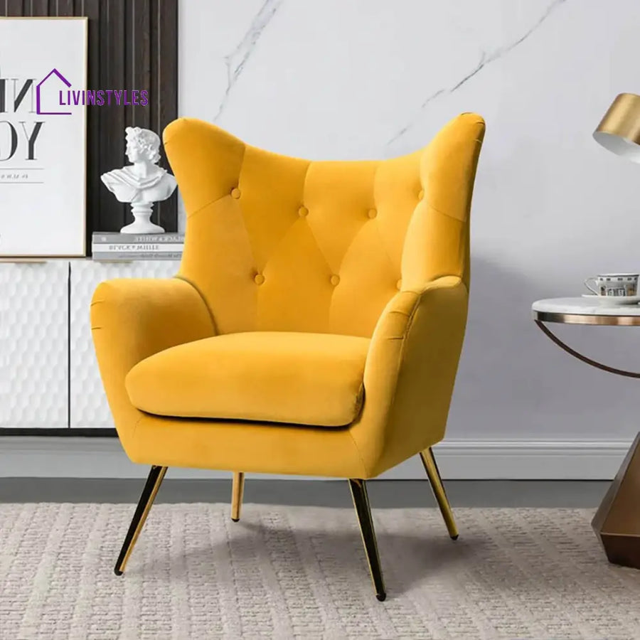 Royal Yellow Comfortable Tufted Velvet Sofa Lounge Chair Chairs