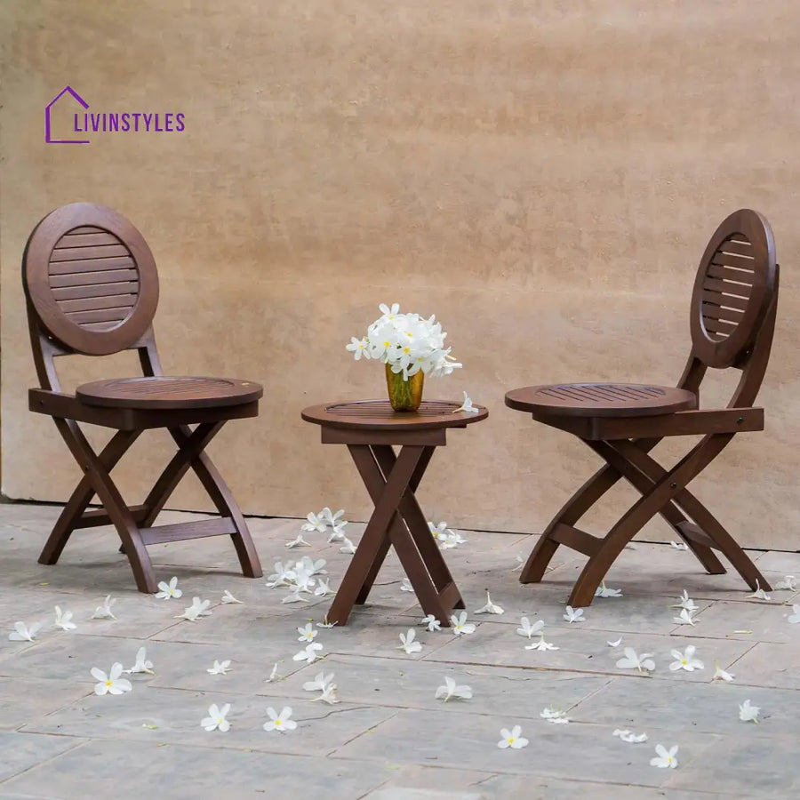 Rukmani Outdoor Folding Round Stool With 2 Chairs Set