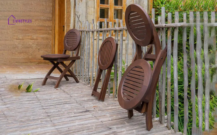 Rukmani Outdoor Folding Round Stool With 2 Chairs Set