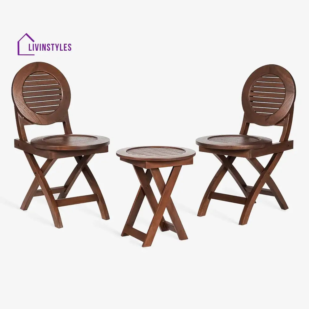 Rukmani Outdoor Folding Round Stool With 2 Chairs Set