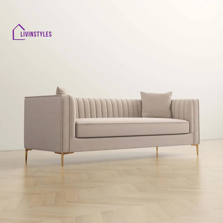 Sachin Beige Three Seater Sofa For Living Room