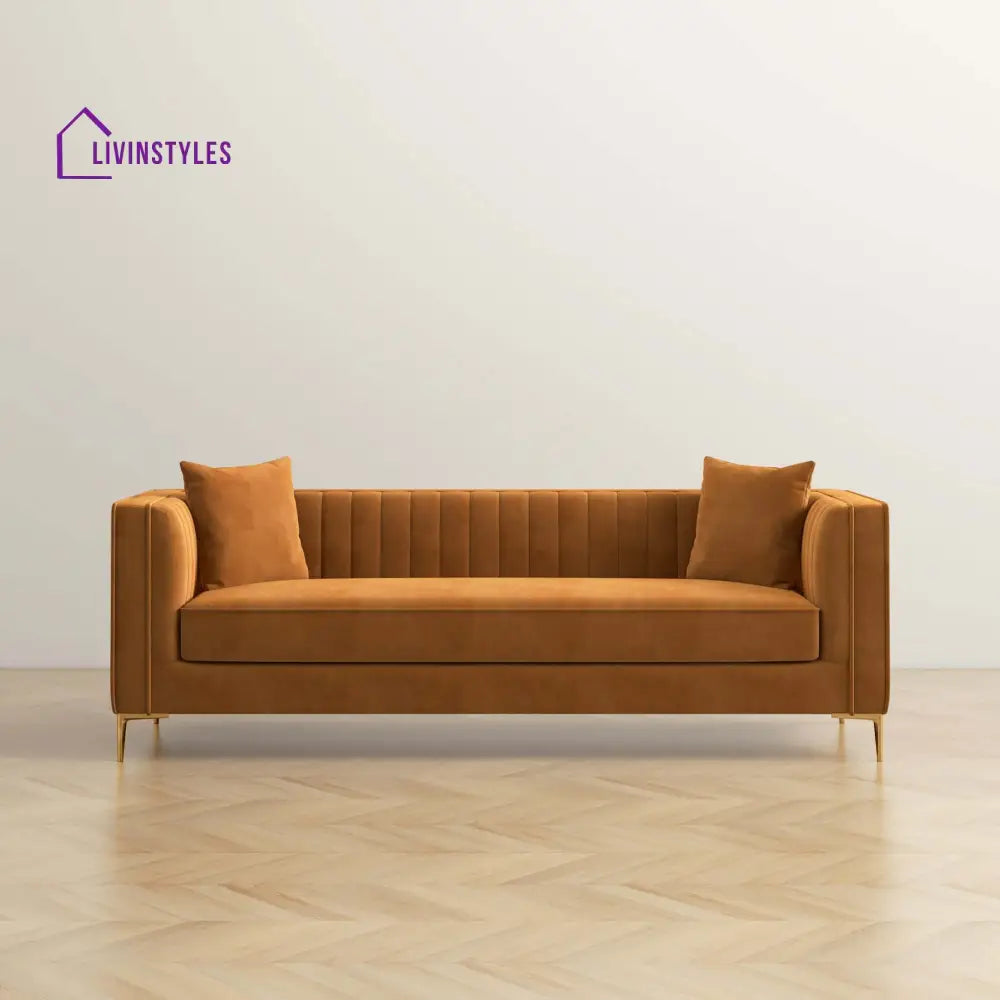 Sachin Cognac Three Seater Sofa For Living Room