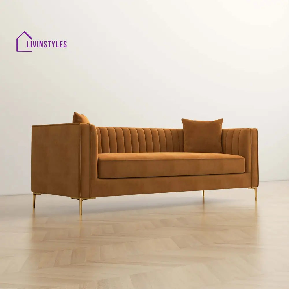 Sachin Cognac Three Seater Sofa For Living Room