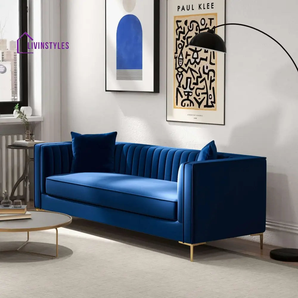 Sachin Dark Blue Three Seater Sofa For Living Room