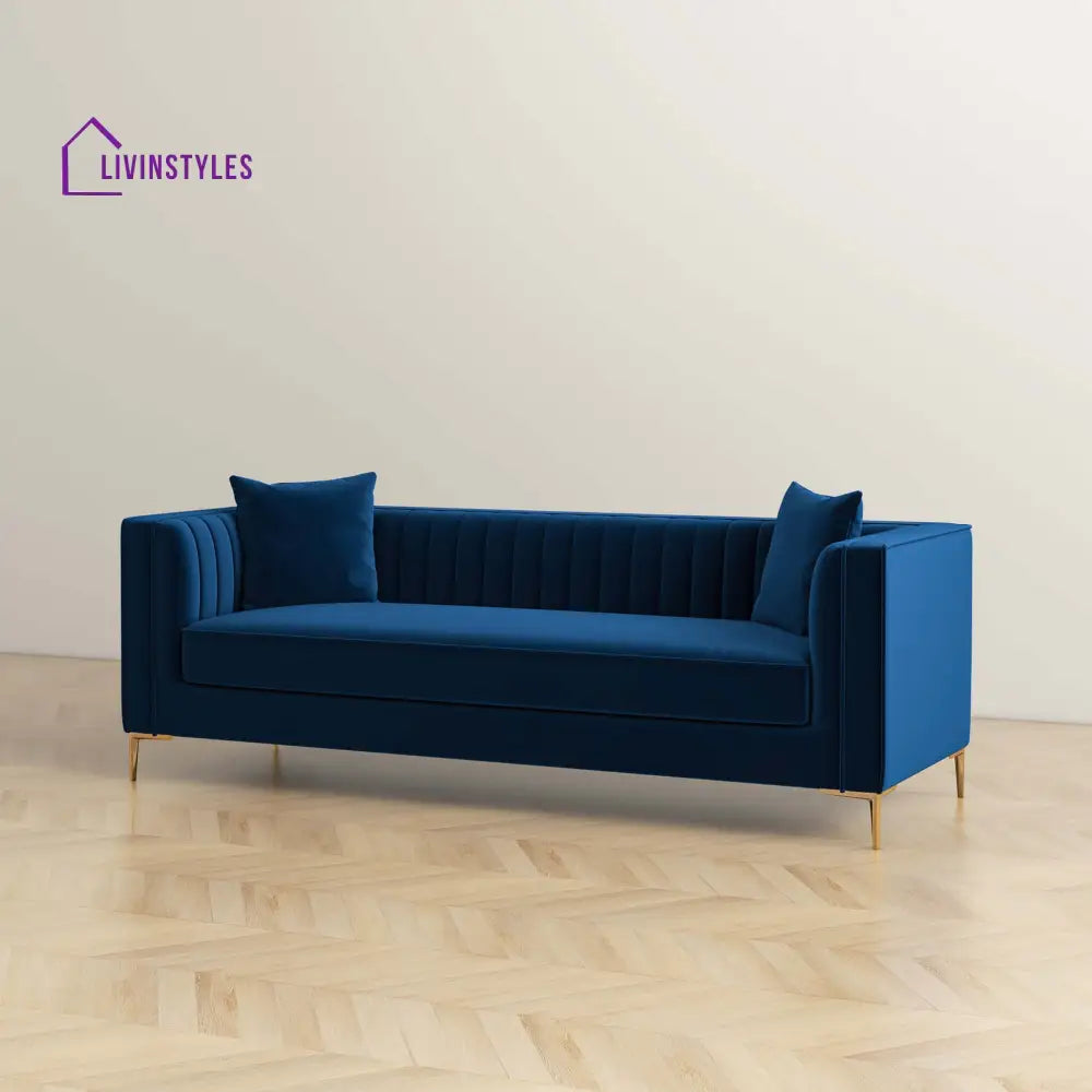 Sachin Dark Blue Three Seater Sofa For Living Room