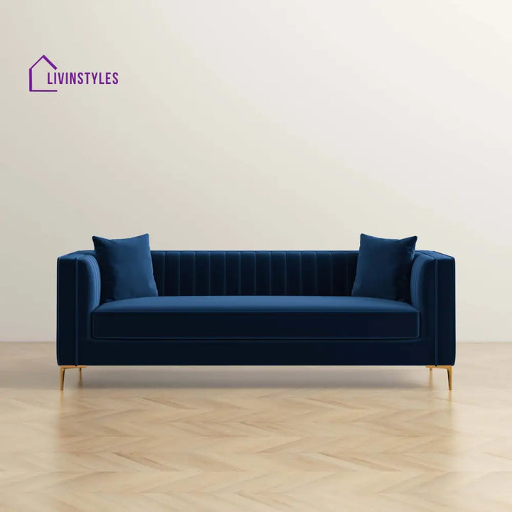 Sachin Dark Blue Three Seater Sofa For Living Room