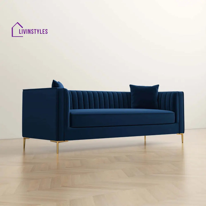 Sachin Dark Blue Three Seater Sofa For Living Room