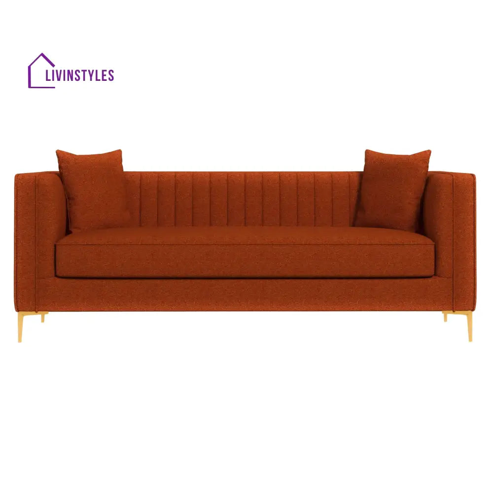 Sachin Orange Three Seater Sofa For Living Room