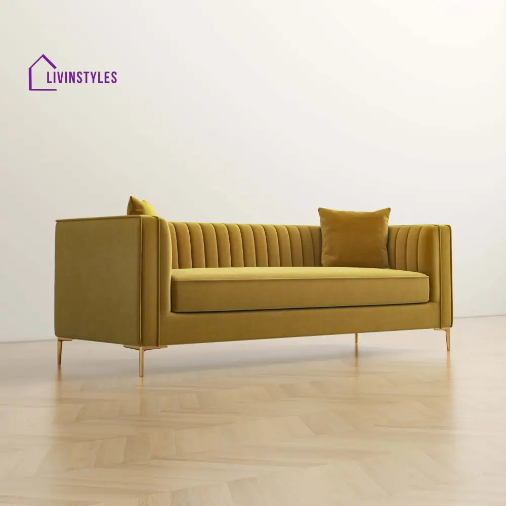 Sachin Yellow Three Seater Sofa For Living Room