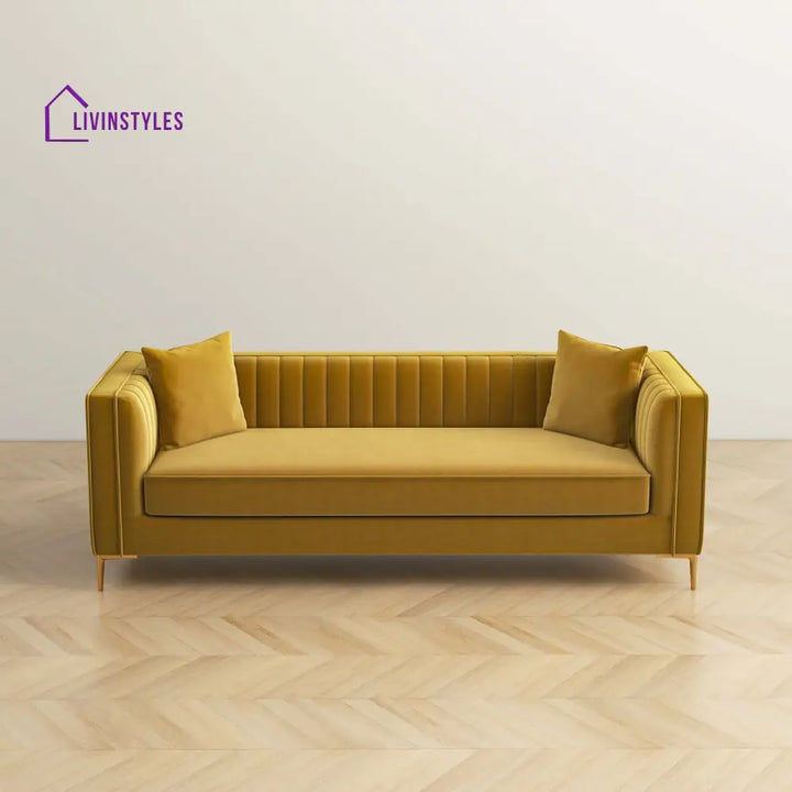 Sachin Yellow Three Seater Sofa For Living Room