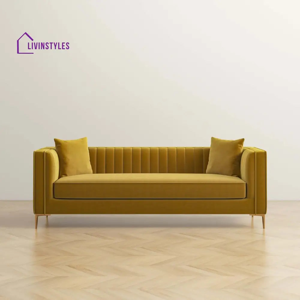 Sachin Yellow Three Seater Sofa For Living Room