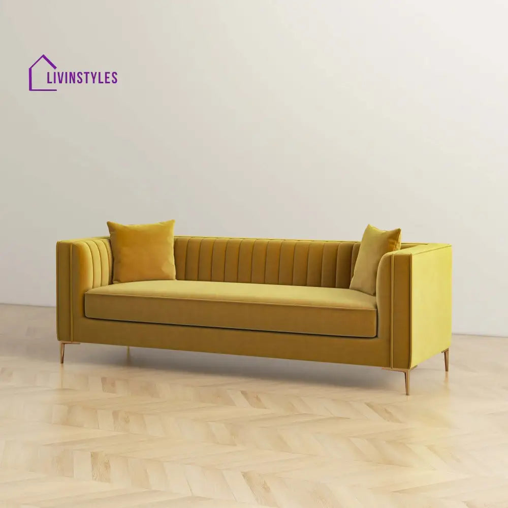 Sachin Yellow Three Seater Sofa For Living Room